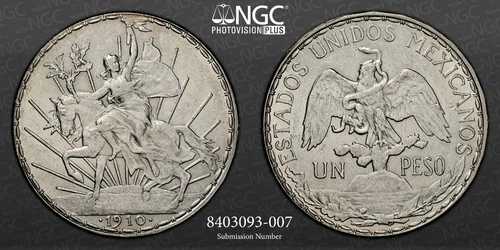1910年 メキシコ ペソ カバリート 「独立の叫び」 KM#453 NGC MS61 #8403093-007