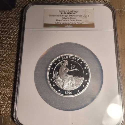 5オンス ジョージ・T・モーガン $100 ユニオン提案デザイン 1876年 ストラック 2011 ピュアシルバー-