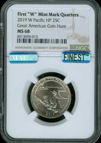 2019 W WAR IN PACIFIC PARKS クォーター NGC MS68 MAC 最高グレード & スポットレス。