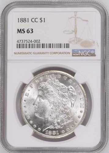 1881-CC 1ドルモルガン銀貨 NGC MS63 -- フロストブラストホワイト MS63