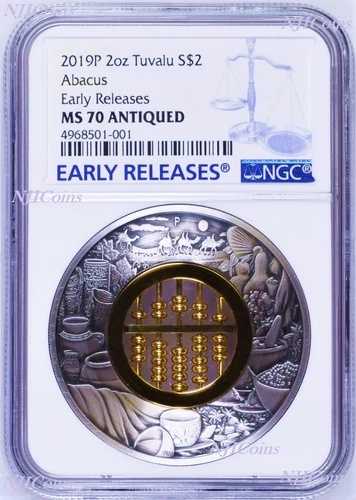 2019年 アバカス 2オンス .9999 シルバー アンティーク 2ドルコイン NGC MS 70 ER