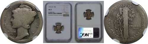 1916-D マーキュリーダイム NGC AG-3