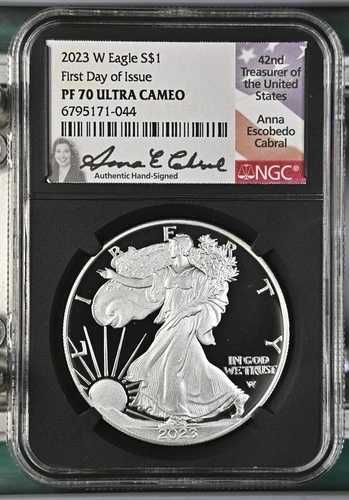 2023年 Wイーグル 発行初日 S$1 PF 70 ウルトラカメオ アンナ・カブラル アメリカ国旗