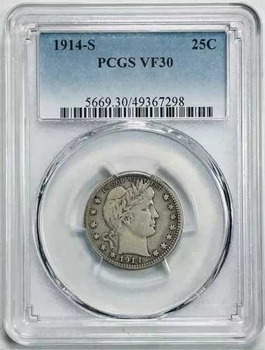 1914年 S バーバー クォーター PCGS VF-30
