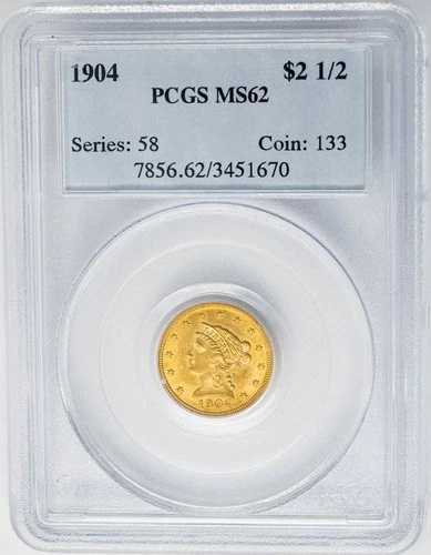 1904年 2.5ドル 1/2ドル金貨 リバティ金貨 MS62 PCGS 951032-3