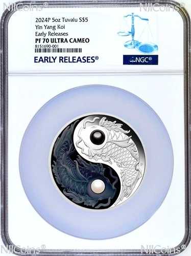 2024年 5オンス .9999 シルバー YIN YANG KOI プルーフカラー 5ドルコイン パール付き NGC PF70 ER｜WORLD RESOURCE【QUEEN店】