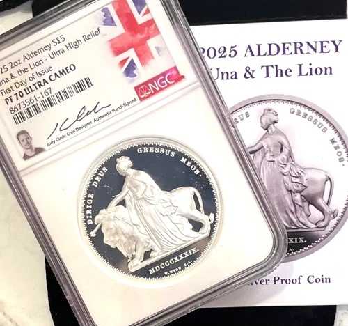 2025 アルダニー UK ?5 UNA & THE LION 2 オンス UHR シルバー NGC PF70 FDOI - CLARK ????