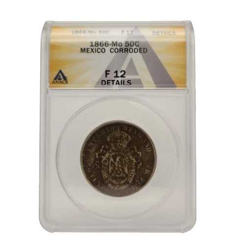 1866年メキシコ 50センタボ マクシミリアン帝国 VF 30! 希少コイン***