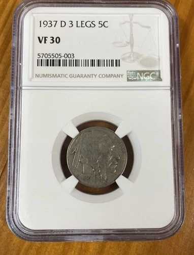1937 D 3脚バッファローニッケル NGC VF30-