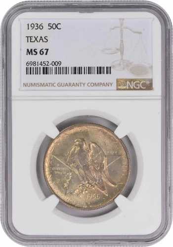 テキサス記念銀貨ハーフドル 1936年 MS67 NGC