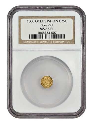 Cal. Fractional: 1880 25C NGC MS65PL (BG-799X) - カリフォルニア・フラクショナル・ゴールド