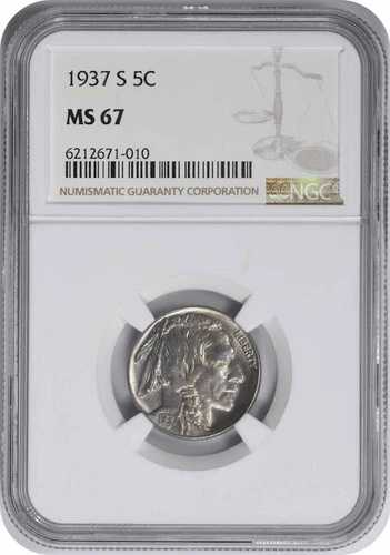 1937-S バッファローニッケル MS67 NGC