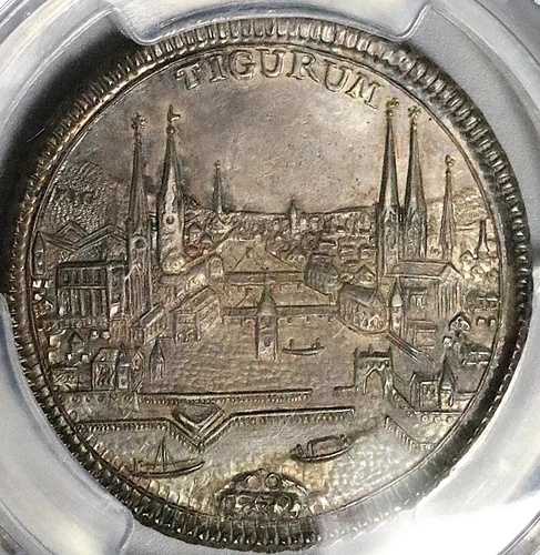 1732 PCGS AU 58 チューリッヒ 1/2 ターラー シティビュー スイス コイン ポップ 1/0 (25062202C)｜WORLD RESOURCE【QUEEN店】