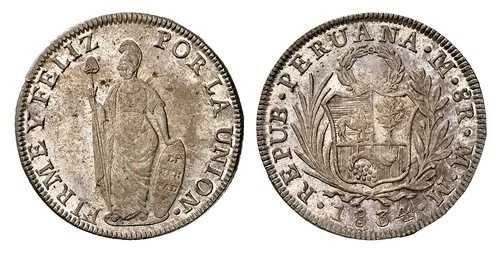 ペルー。1834-LIMAE MM AR 8レアル。NGC MS64 リマ。スタンディング・リバティ。KM 142.3。｜WORLD RESOURCE【QUEEN店】