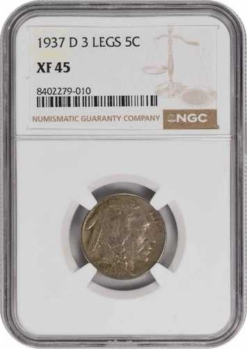 1937-D バッファローニッケル 3本脚 EF45 NGC｜WORLD RESOURCE【QUEEN店】