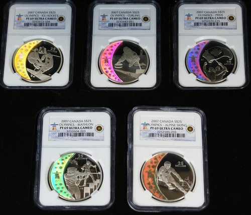2007年カナダホログラムコイン、25ドル銀貨5枚セット、NGC PR-69、オリンピックロイヤルミント｜WORLD RESOURCE【QUEEN店】