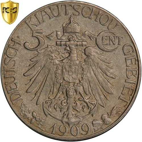 [#869269] キアウ・チャウ・ヴィルヘルム2世、5セント、1909年、ベルリン、銅ニッケル、PCGS、MS62