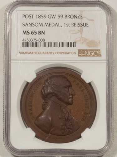 1797年（1859年）ジョージ・ワシントン・サンソム銅メダル第1回再発行 GW-59 NGC MS-65 BN｜WORLD RESOURCE【QUEEN店】