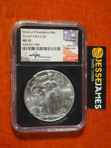 2016年 (P) シルバーイーグル NGC MS70 マーカンティ フィラデルフィア造幣局で刻印 ラベル付き｜WORLD RESOURCE【QUEEN店】