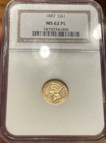 1887年インディアンプリンセス金貨 G$1 NGC MS62 PL プルーフライク｜WORLD RESOURCE【QUEEN店】