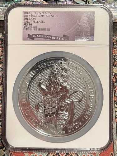 2017年 G. ブリテン 10オンス シルバー クイーンズビースト ザ ライオン NGC MS70 アーリーリリース｜WORLD RESOURCE【QUEEN店】