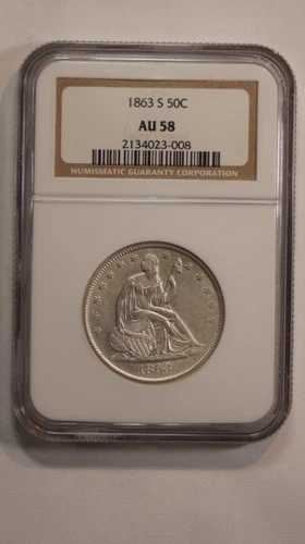 1863-S 着席型自由の女神像ハーフドル - NGC AU58
