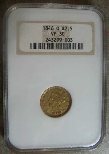 1846 O ~ 2.5ドル クォーターイーグル ~ 金の王冠型 ~ NGC VF30 ~ 希少 62,000枚鋳造
