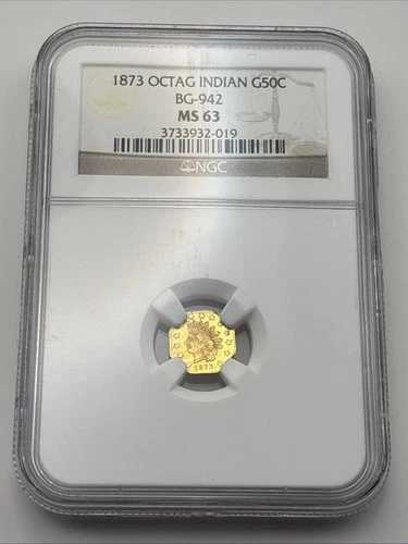 1873年 八角形インド金貨 50セント BG-942 NGC MS63 希少エクソヌミアコイン