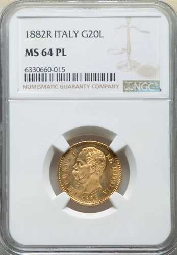 イタリア、金貨 20 リラ 1882 R NGC MS 64 PL ,,, RARE8｜WORLD RESOURCE【QUEEN店】
