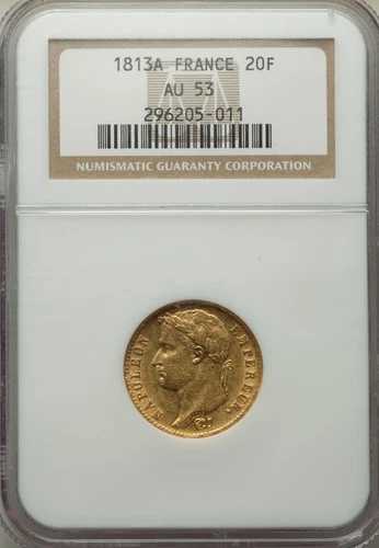 フランス、金貨 20 フラン 1813 A ナポレオン - パリ造幣局 - NGC AU 53、希少12