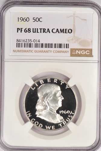 1960年 フランクリン ハーフダラー プルーフ NGC PF 68 ウルトラカメオ PR68DCAM フロスティコイン 50セント