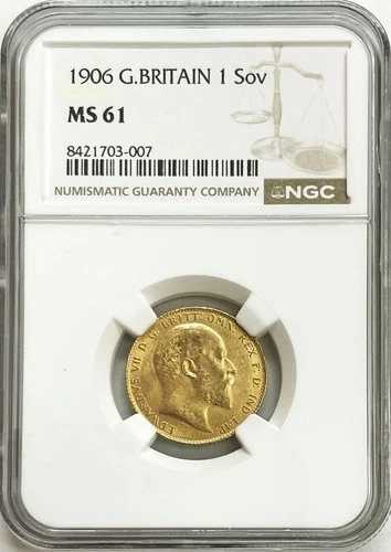 1906年 金貨 イギリス国王 エドワード7世 NGC ミント ステート 61