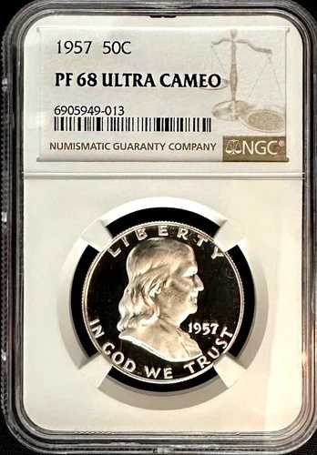 1957年 プルーフ フランクリン NGC PR68 ウルトラカメオ、並外れた魅力、スポット＆トーニングフリー