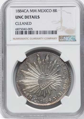 メキシコ チワワ造幣局 1884-CaMM 8 レアル シルバー コイン NGC 認定 UNC. DET.