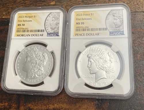 2023 年 1 ドル モーガン & ピース シルバー ダラー セット NGC MS70 FR 初リリース 在庫あり!