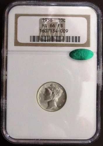1938年製マーキュリーダイム、NGC MS 66 FB、CAC