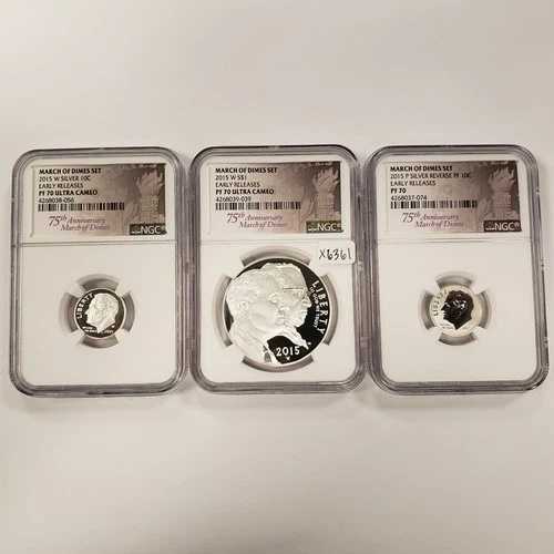 2015-W マーチ・オブ・ダイムズ プルーフコイン3枚セット - NGC PF 70 - ASW - SKU-X6361 64,130円