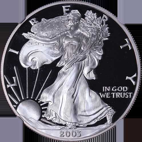 2003-W シルバー アメリカンイーグル $1 NGC PF70 ウルトラカメオ ブラウンラベル スケール右