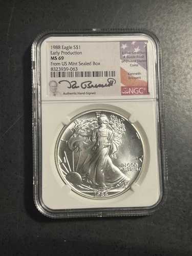 1988年 シルバーイーグル NGC MS69 初期生産 米国造幣局 未開封 ケン・ブレセット