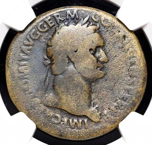 ローマ帝国。ドミティアヌス。西暦 81 ～ 96 年。 ? セステルティウス、大胆なポートレート、NGC AG