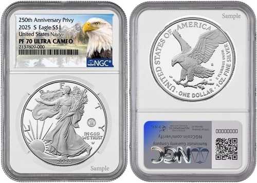 2025 S シルバーイーグル $1 アメリカ海軍プライベート NGC PF70 ウルトラカメオ #1843