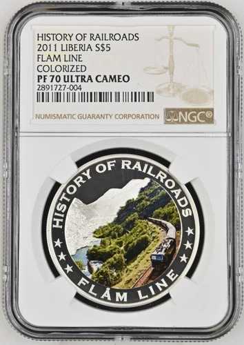 5ドル 2011年 リベリア 鉄道史 フラムライン シルバー プルーフ NGC PF70