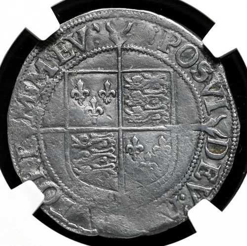 イングランド、エリザベス1世（1558-1603年）。槌目加工の銀シリング、S-2577、NGC Fine Det