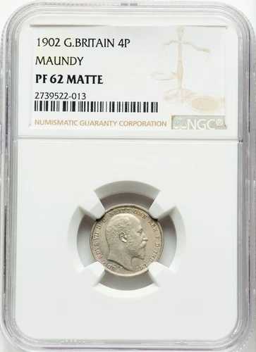 英国 - 1902年 エドワード7世 - プルーフ マウンディ 4ペンス - NGC PF62 マット - 厳選された表面!