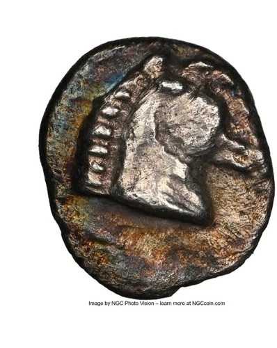 テッサリア同盟（紀元前480年 - 紀元前460年）ARヘミオボル - 馬の頭/穀物。NGC XF