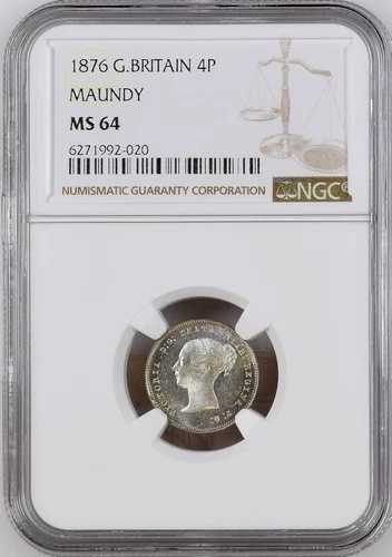 1876年 英国 4ペンス マウンディーコイン 未流通 MS 64
