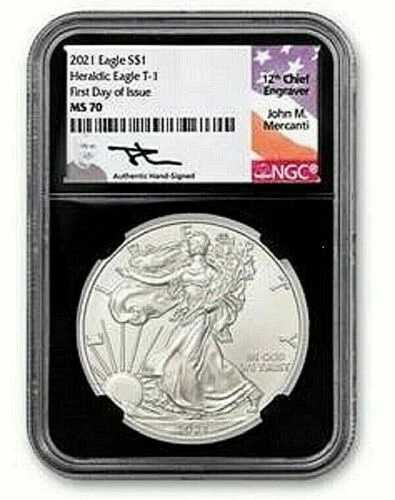 2021 NGC MS 70 アメリカン・シルバー・イーグル ジョン・メランティ 発行初日にサイン