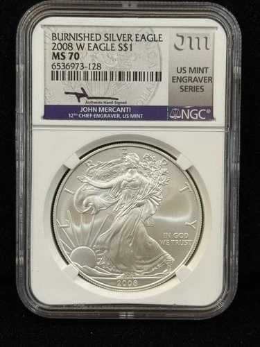 2008-W バーニッシュド シルバー イーグル $1 NGC MS70 メルカンティ サイン入り パープルラベル