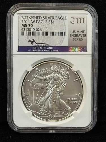 2011-W バーニッシュド シルバー イーグル $1 NGC MS70 メルカンティ サイン入り パープルラベル