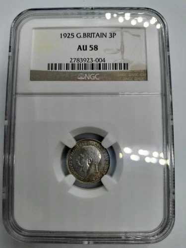 NGC AU58 イギリス銀貨 1925年 3P ジョージ5世冠冠 / 38